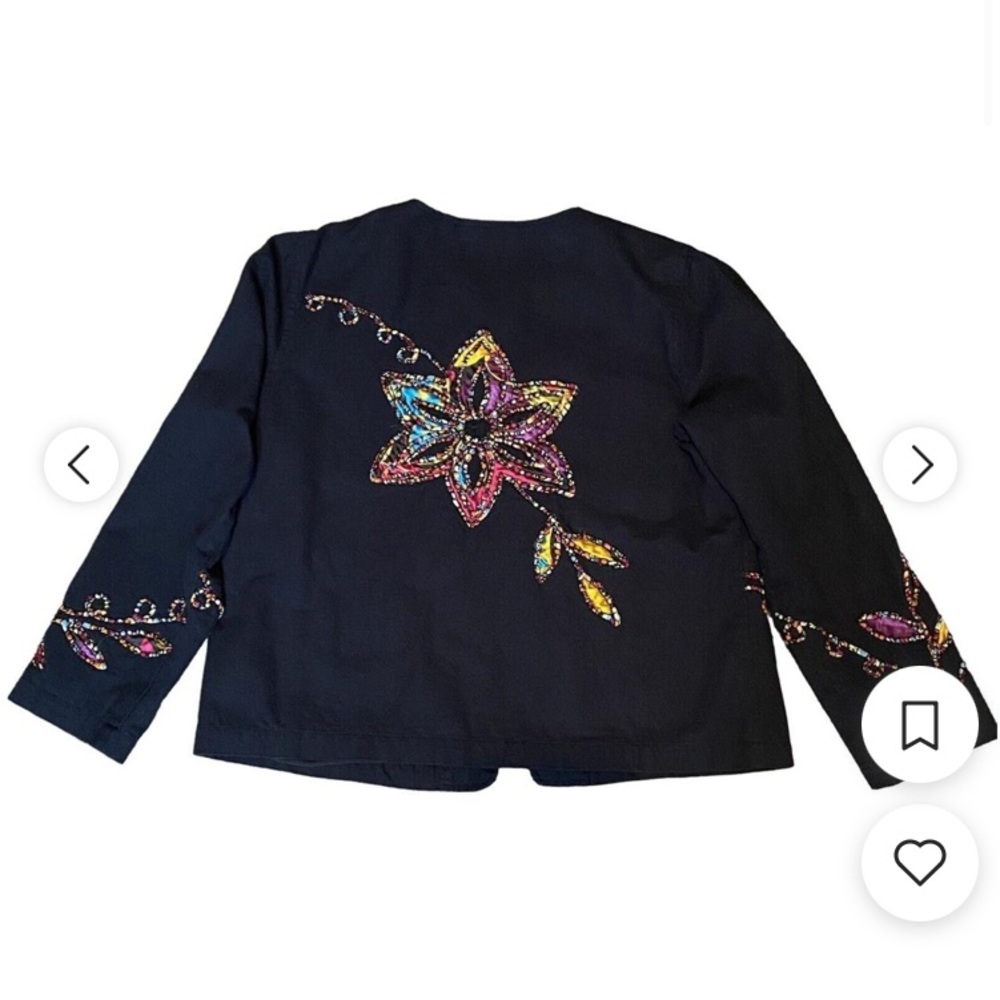 Choices Black Embroidered Appliques Open Front Long Sleeve Jacket - Picture 3 of 6